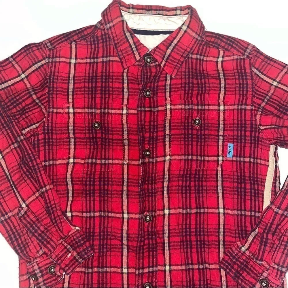 Boys flannel long sleeve top tough skin red lined jeans outfit bundle set 5t
